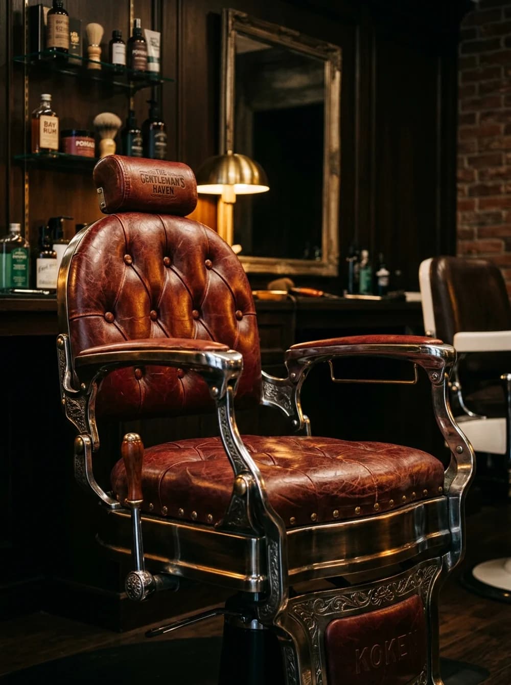 Cadeira clássica de couro da Barbearia Dom Lucas
